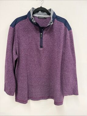 Bugatchi Purple Striped Quarter-Zip with Navy Shoulder Panels XXL